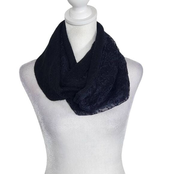 Nicole Marciano Black Lace Infinity Scarf One Size Black Knit Scarf with Lace De