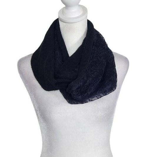 Nicole Marciano Black Lace Infinity Scarf One Size Black Knit Scarf with Lace De