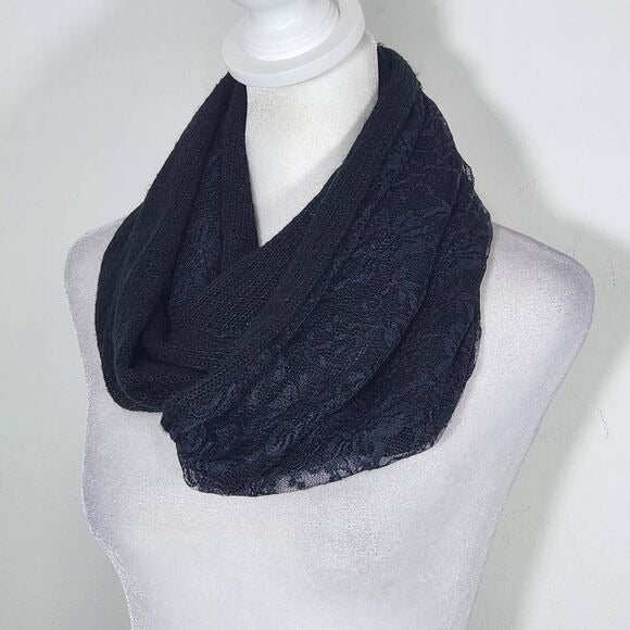 Nicole Marciano Black Lace Infinity Scarf One Size Black Knit Scarf with Lace De