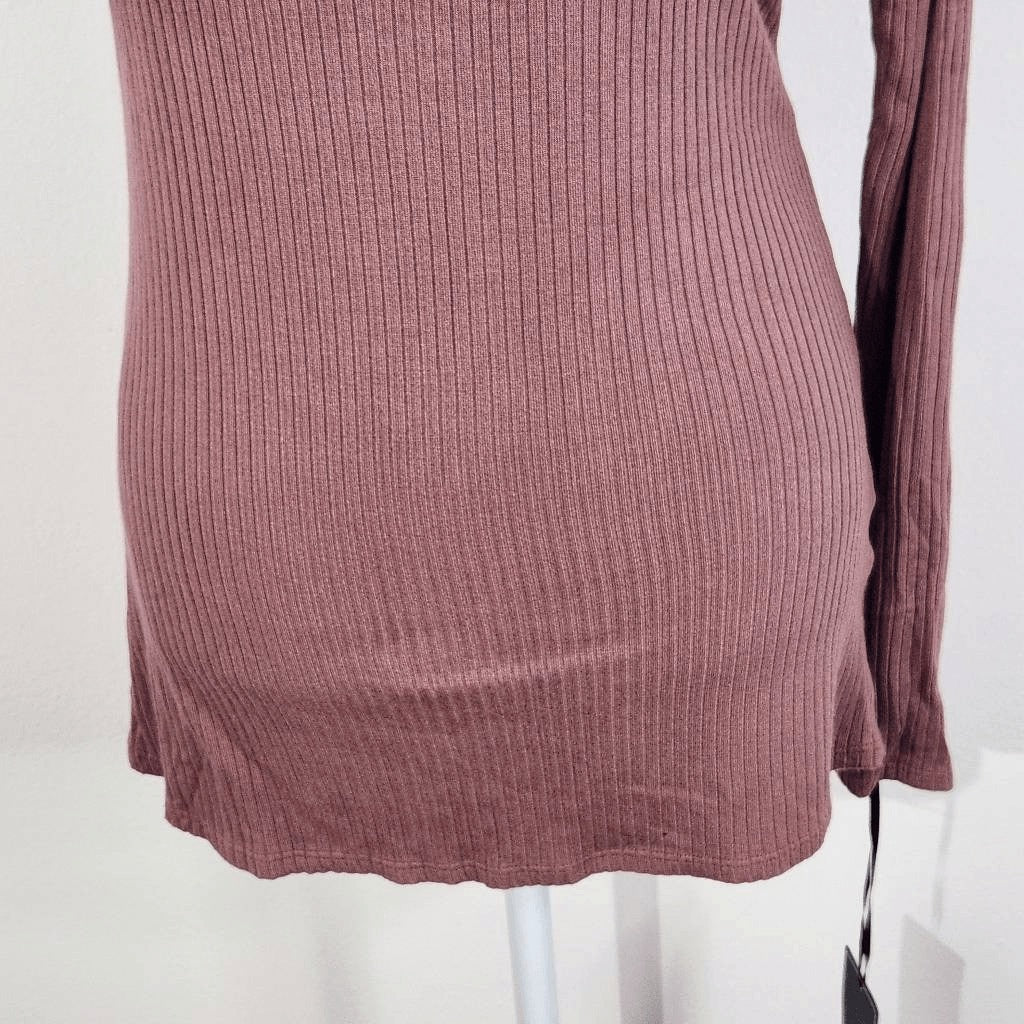 Michael Lauren Mauve Ribbed Knit One Shoulder Top Ruffle Accent NWT Size Large