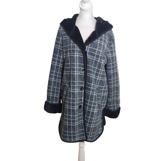 Ike Behar Womens Dark Gray Plaid Plush Coat Size Medium