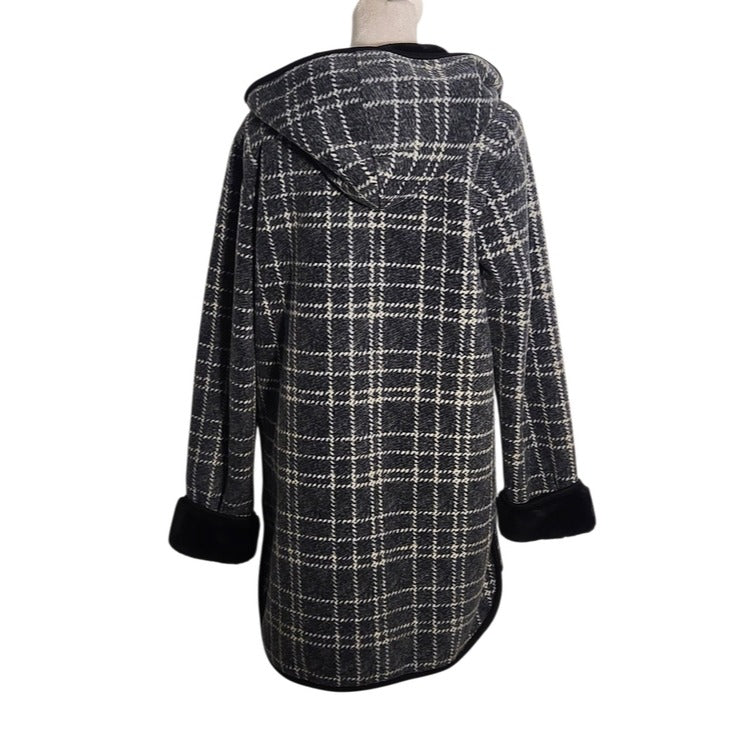 Ike Behar Womens Dark Gray Plaid Plush Coat Size Medium