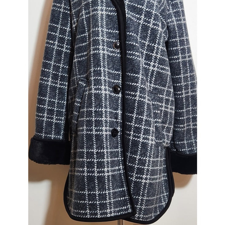 Ike Behar Womens Dark Gray Plaid Plush Coat Size Medium
