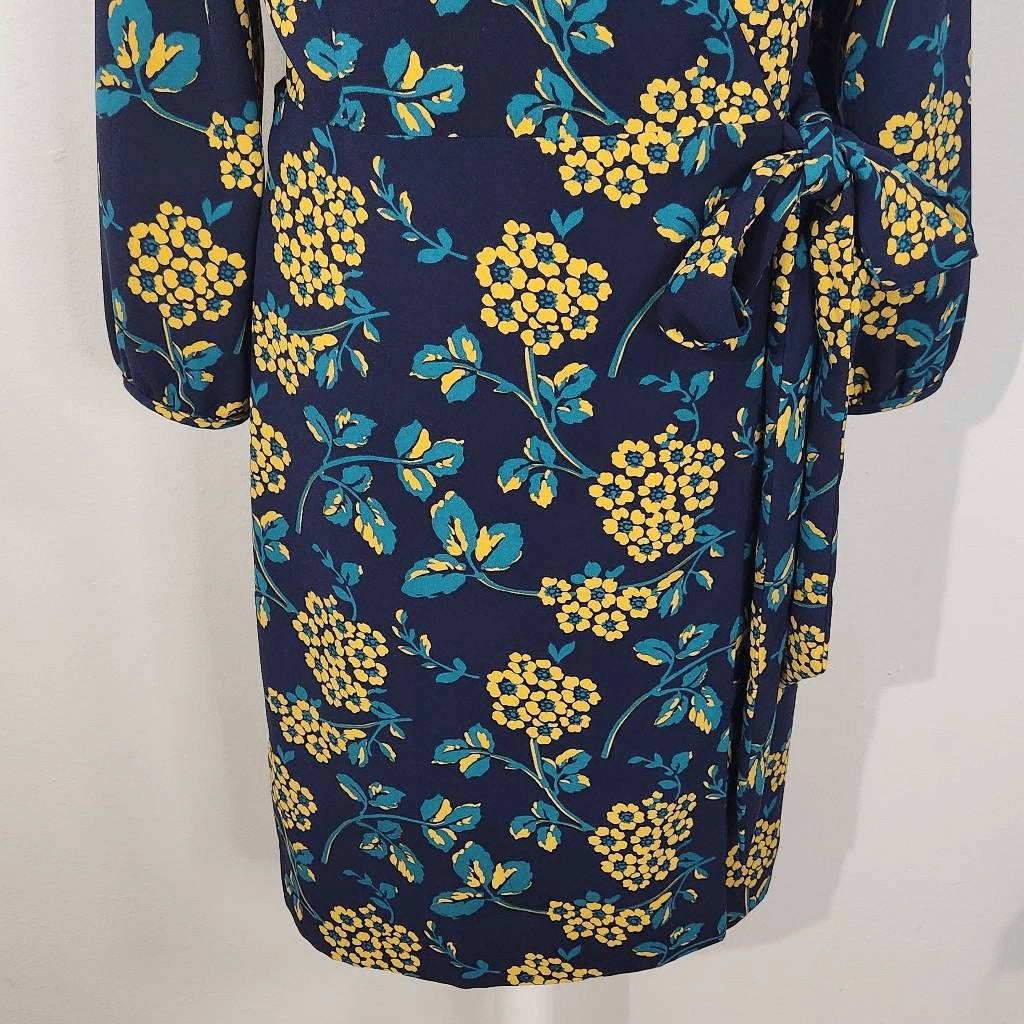 J. Crew Navy and Gold Floral Wrap Dress Size 4 Wedding Guest Dress