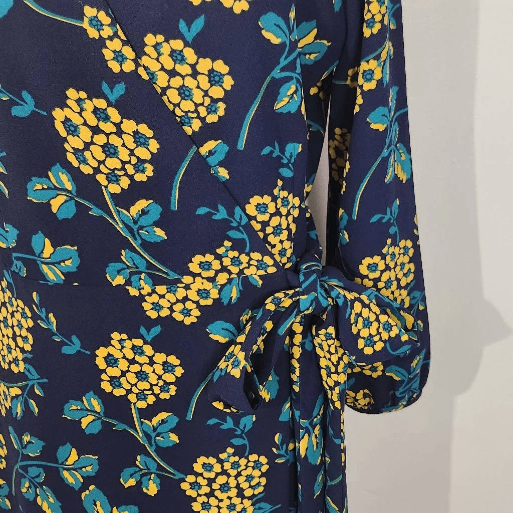 J. Crew Navy and Gold Floral Wrap Dress Size 4 Wedding Guest Dress