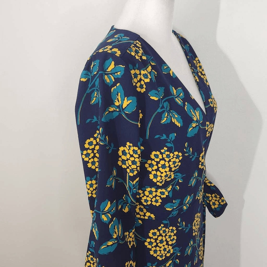 J. Crew Navy and Gold Floral Wrap Dress Size 4 Wedding Guest Dress