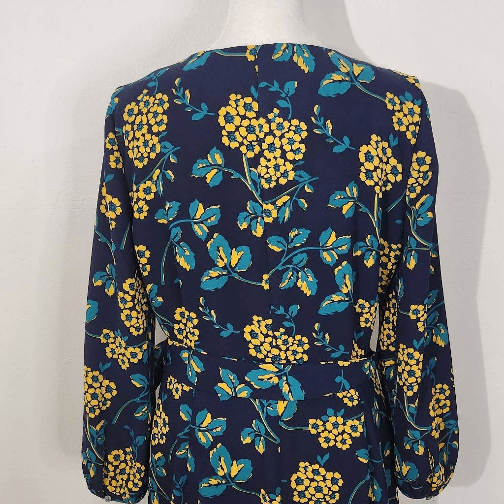 J. Crew Navy and Gold Floral Wrap Dress Size 4 Wedding Guest Dress