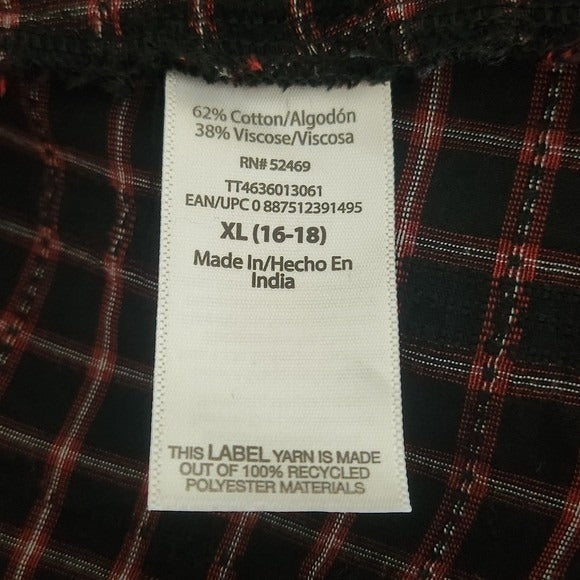 Time and Tru Black Plaid V-Neck Mini Dress with Ruffles and Tie Neckline Sz XL