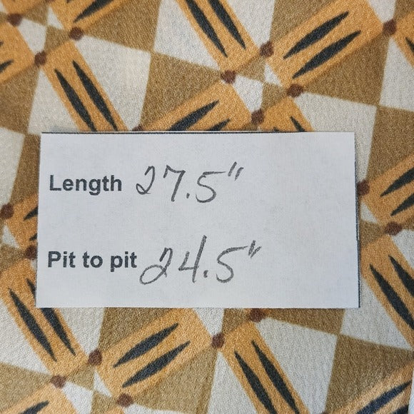 &Merci Geometric Print Satin Button Down Shirt Size Large Retro Print Top