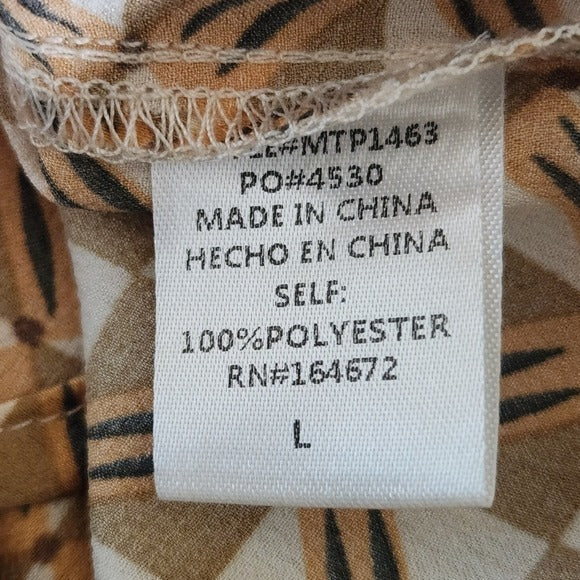 &Merci Geometric Print Satin Button Down Shirt Size Large Retro Print Top