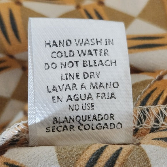 &Merci Geometric Print Satin Button Down Shirt Size Large Retro Print Top