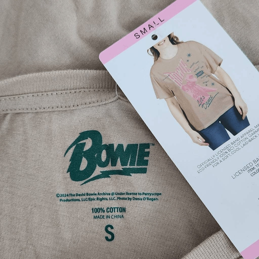 David Bowie T-Shirt NWT Size Small Tan Short Sleeve David Bowie Let's Dance Tee