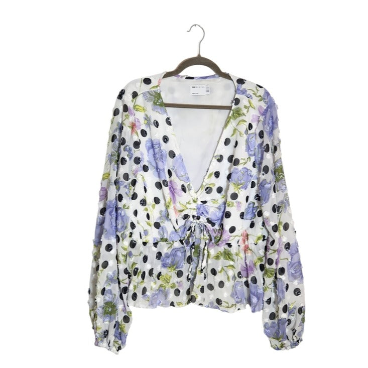 ASOS Purple Floral and Polka Dot Peplum Blouse Size 20