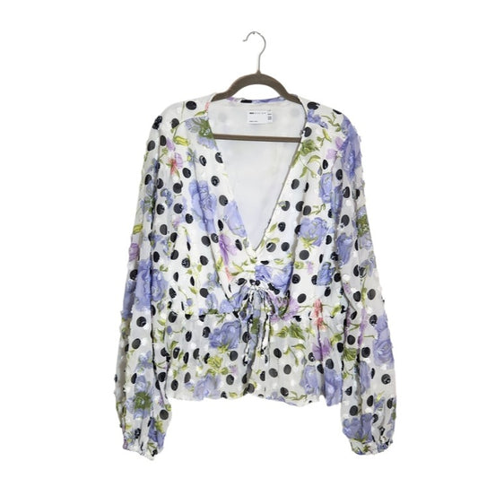 ASOS Purple Floral and Polka Dot Peplum Blouse Size 20