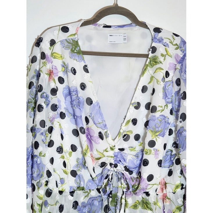 ASOS Purple Floral and Polka Dot Peplum Blouse Size 20