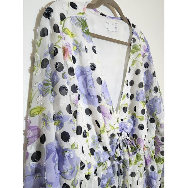 ASOS Purple Floral and Polka Dot Peplum Blouse Size 20
