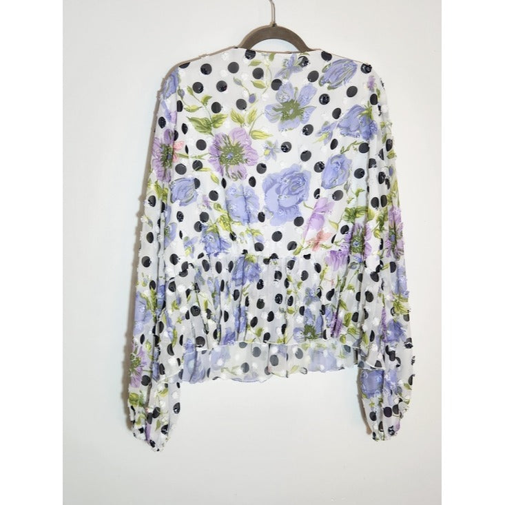 ASOS Purple Floral and Polka Dot Peplum Blouse Size 20