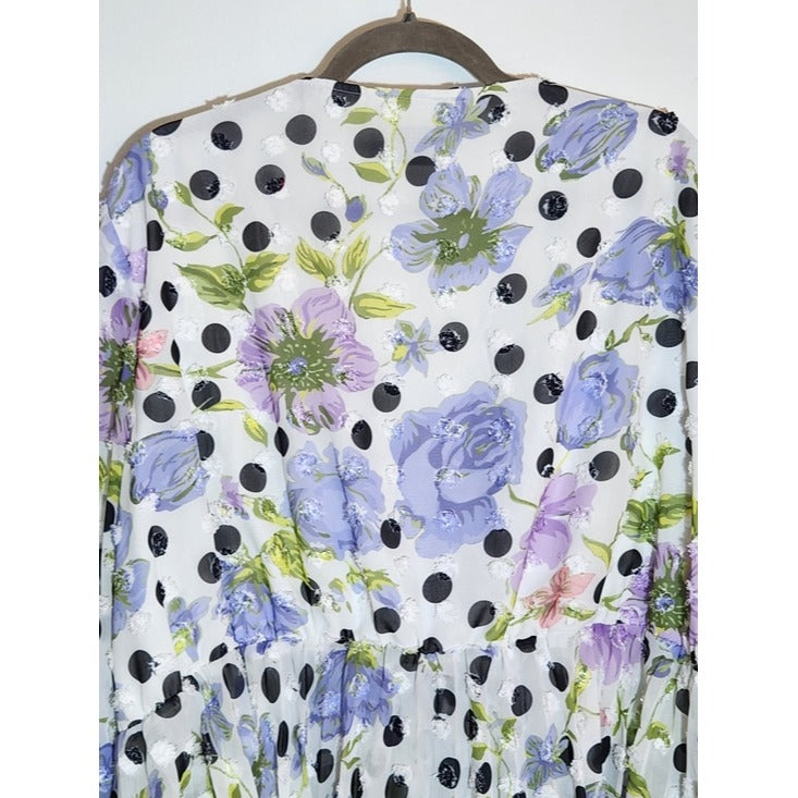 ASOS Purple Floral and Polka Dot Peplum Blouse Size 20