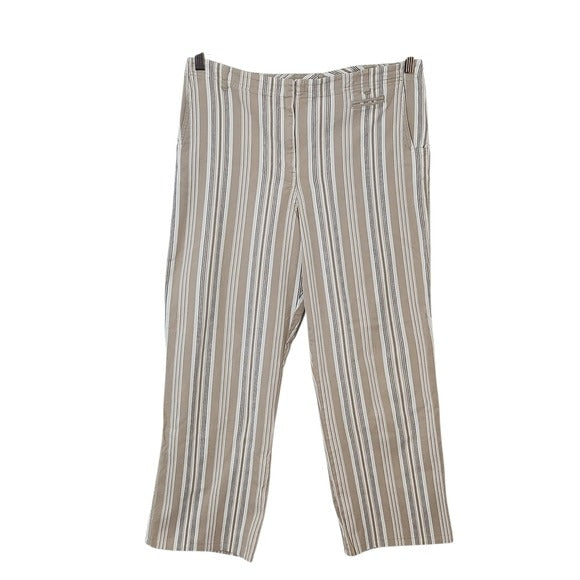 LOFT Women's Striped Khaki and White Cropped Pants Size 14 Preppy Khaki Pants