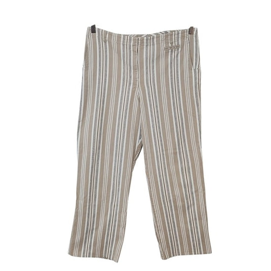 LOFT Women's Striped Khaki and White Cropped Pants Size 14 Preppy Khaki Pants