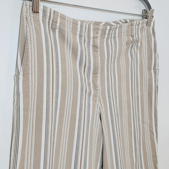 LOFT Women's Striped Khaki and White Cropped Pants Size 14 Preppy Khaki Pants