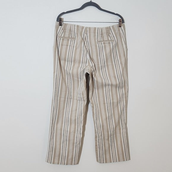 LOFT Women's Striped Khaki and White Cropped Pants Size 14 Preppy Khaki Pants