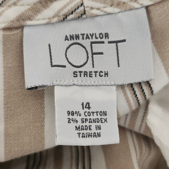 LOFT Women's Striped Khaki and White Cropped Pants Size 14 Preppy Khaki Pants