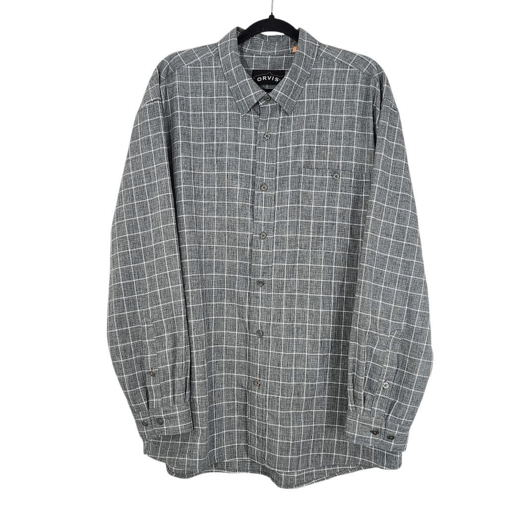 Orvis Gray and White Check Plaid Long Sleeve Button-Down Shirt Size XL