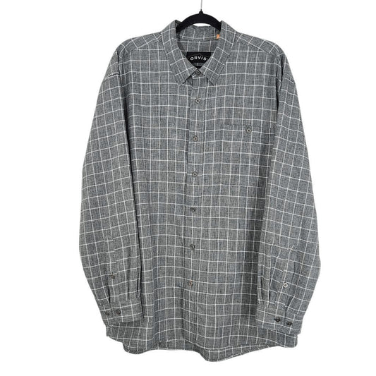 Orvis Gray and White Check Plaid Long Sleeve Button-Down Shirt Size XL