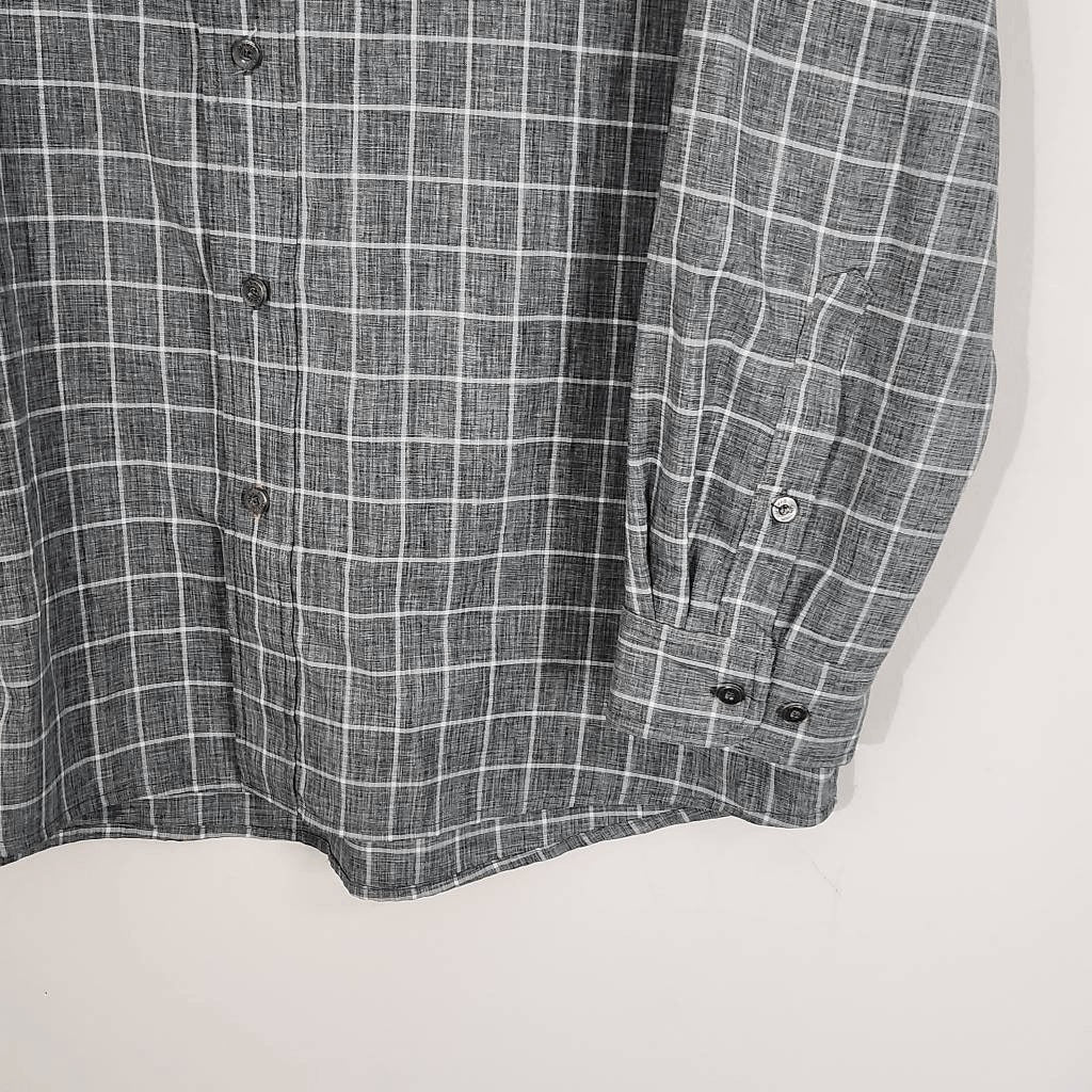Orvis Gray and White Check Plaid Long Sleeve Button-Down Shirt Size XL