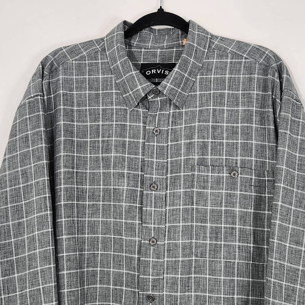 Orvis Gray and White Check Plaid Long Sleeve Button-Down Shirt Size XL