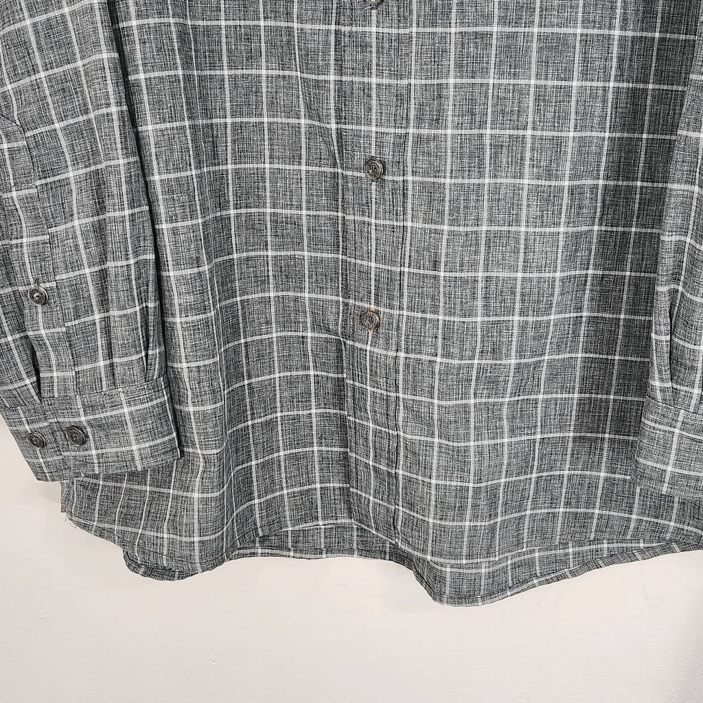 Orvis Gray and White Check Plaid Long Sleeve Button-Down Shirt Size XL
