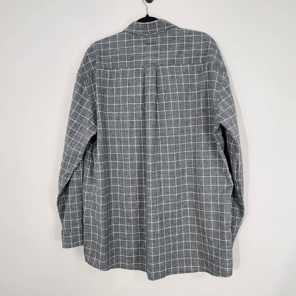 Orvis Gray and White Check Plaid Long Sleeve Button-Down Shirt Size XL