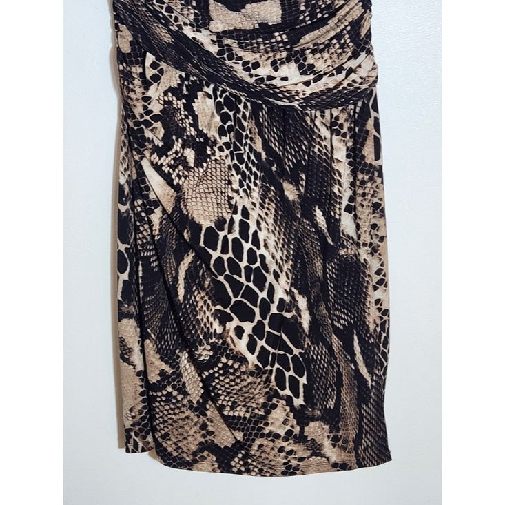 Lauren Ralph Lauren Black and Tan Snakeskin Print Faux Wrap Dress Size 8