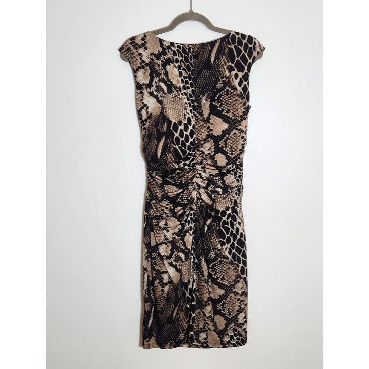 Lauren Ralph Lauren Black and Tan Snakeskin Print Faux Wrap Dress Size 8