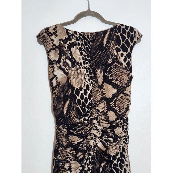 Lauren Ralph Lauren Black and Tan Snakeskin Print Faux Wrap Dress Size 8