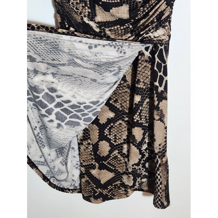Lauren Ralph Lauren Black and Tan Snakeskin Print Faux Wrap Dress Size 8