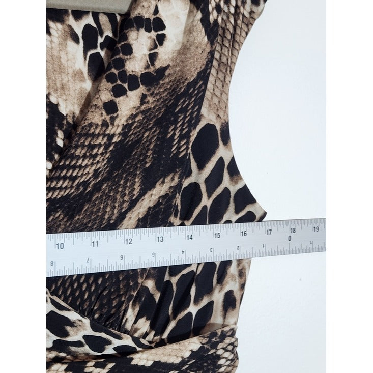 Lauren Ralph Lauren Black and Tan Snakeskin Print Faux Wrap Dress Size 8