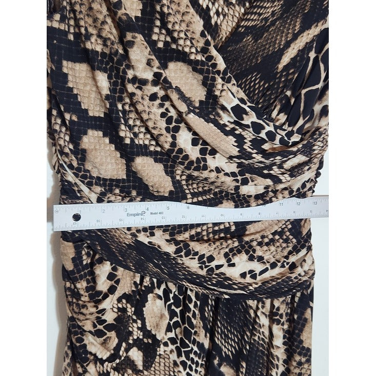 Lauren Ralph Lauren Black and Tan Snakeskin Print Faux Wrap Dress Size 8