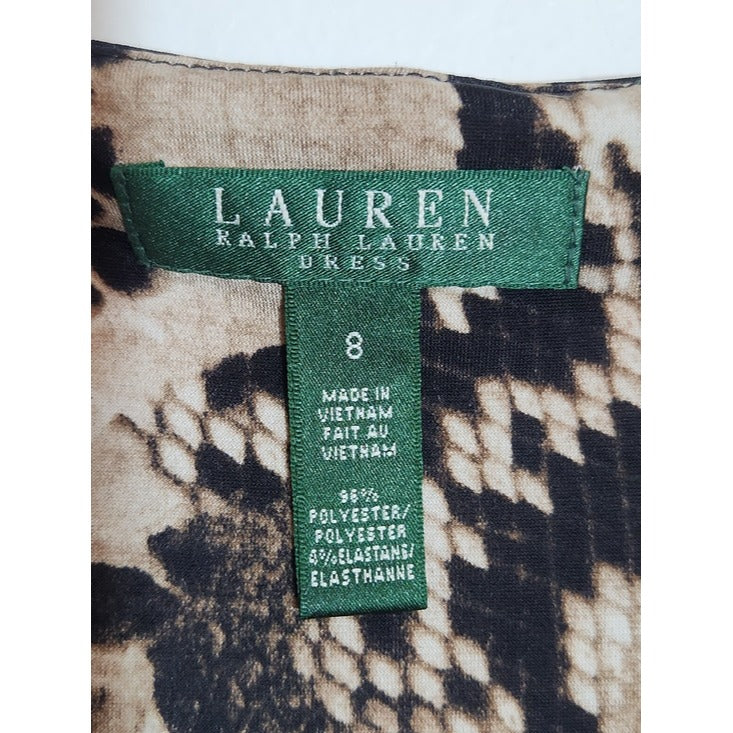 Lauren Ralph Lauren Black and Tan Snakeskin Print Faux Wrap Dress Size 8
