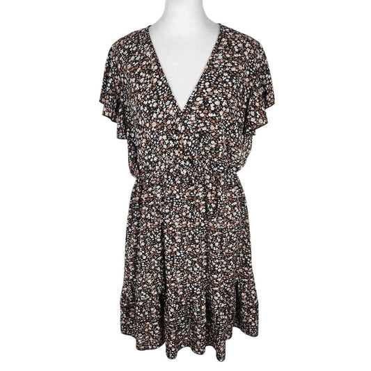 Black Floral Mini Dress Size Large SHEIN Floral Wrap Dress Wedding Guest Dress