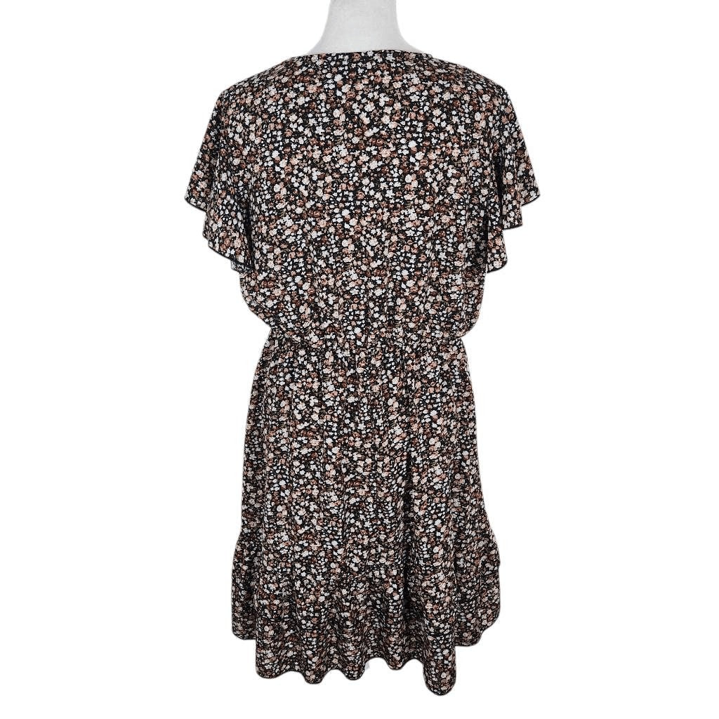 Black Floral Mini Dress Size Large SHEIN Floral Wrap Dress Wedding Guest Dress