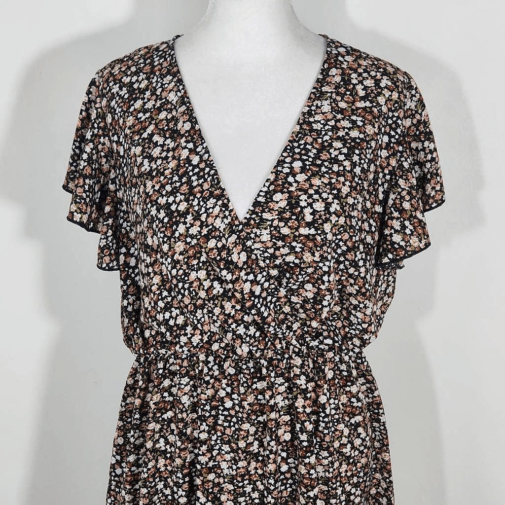 Black Floral Mini Dress Size Large SHEIN Floral Wrap Dress Wedding Guest Dress