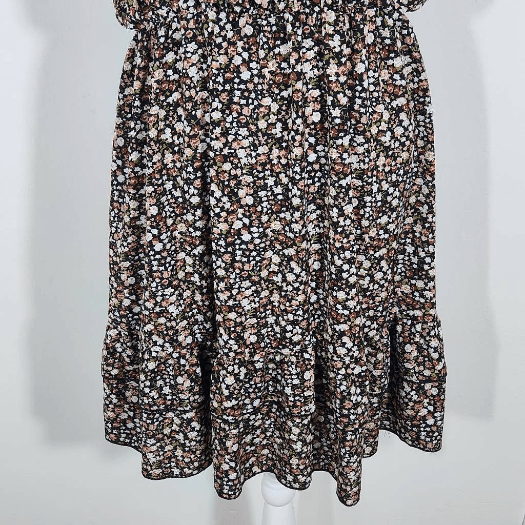 Black Floral Mini Dress Size Large SHEIN Floral Wrap Dress Wedding Guest Dress