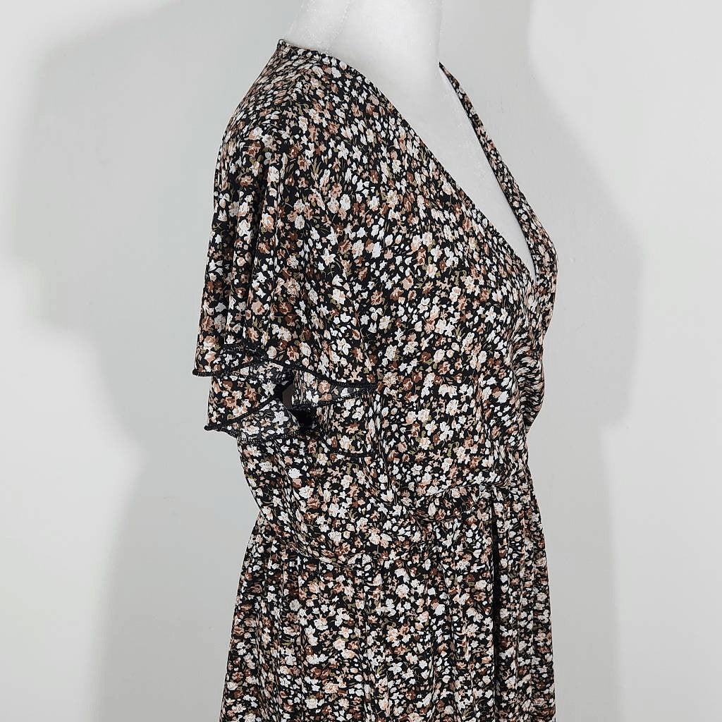 Black Floral Mini Dress Size Large SHEIN Floral Wrap Dress Wedding Guest Dress