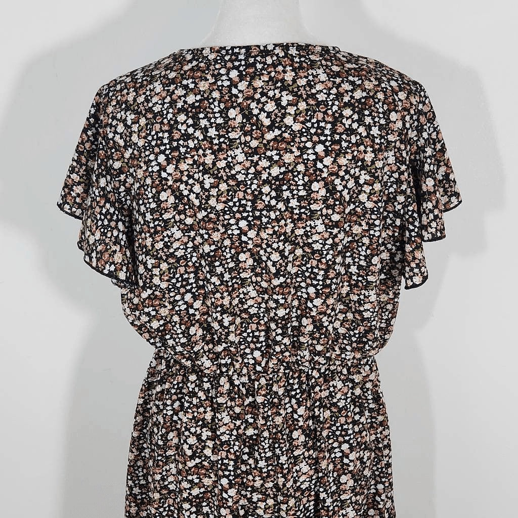 Black Floral Mini Dress Size Large SHEIN Floral Wrap Dress Wedding Guest Dress
