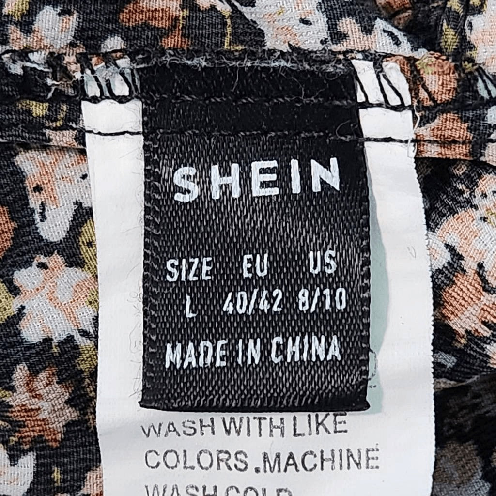 Black Floral Mini Dress Size Large SHEIN Floral Wrap Dress Wedding Guest Dress