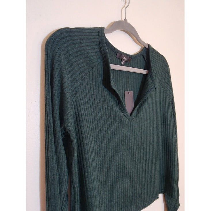 Lulus Forest Green Ribbed Knit Cropped Top Size Medium NWT