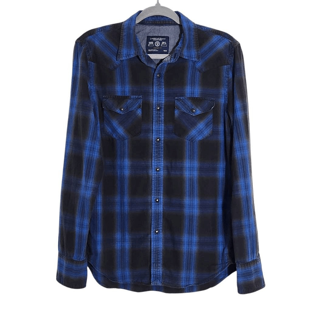 American Eagle Outfitters Blue and Black Western Style Shirt Size Medium