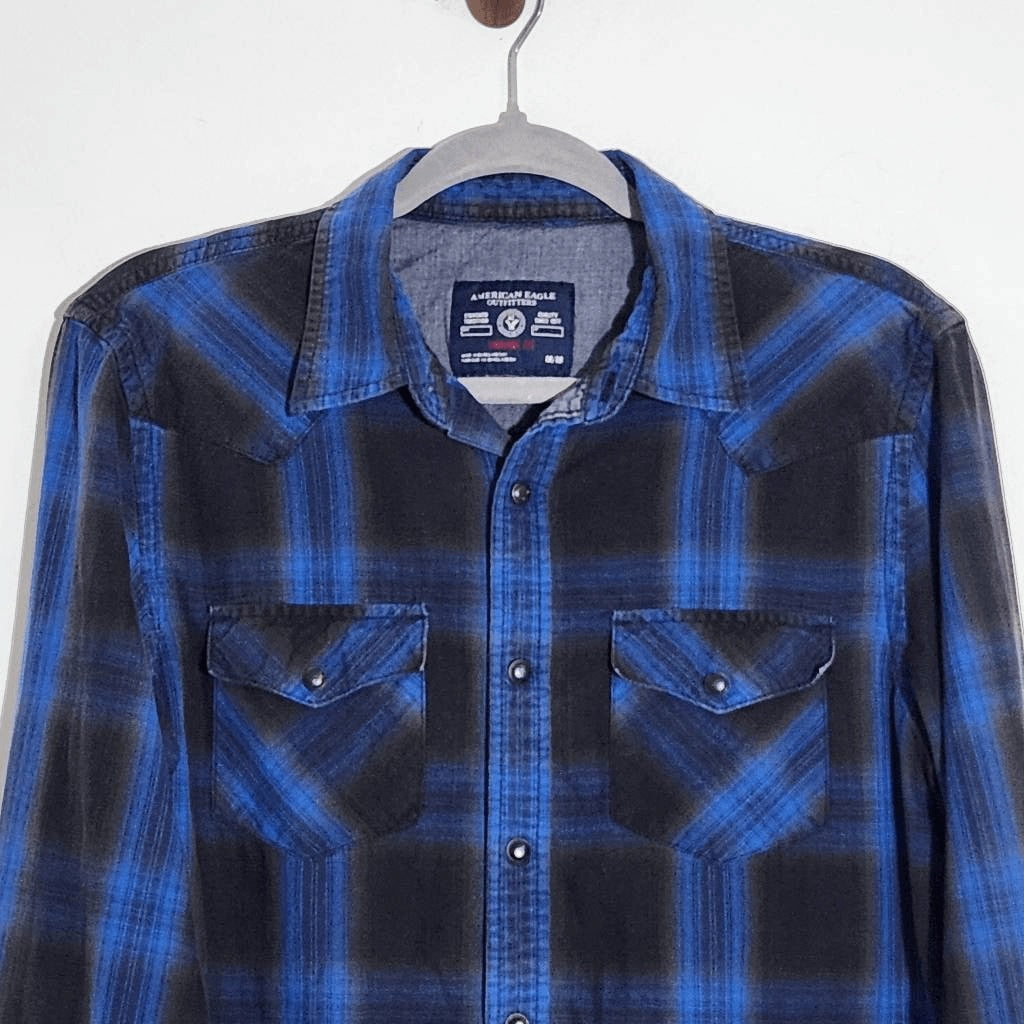 American Eagle Outfitters Blue and Black Western Style Shirt Size Medium